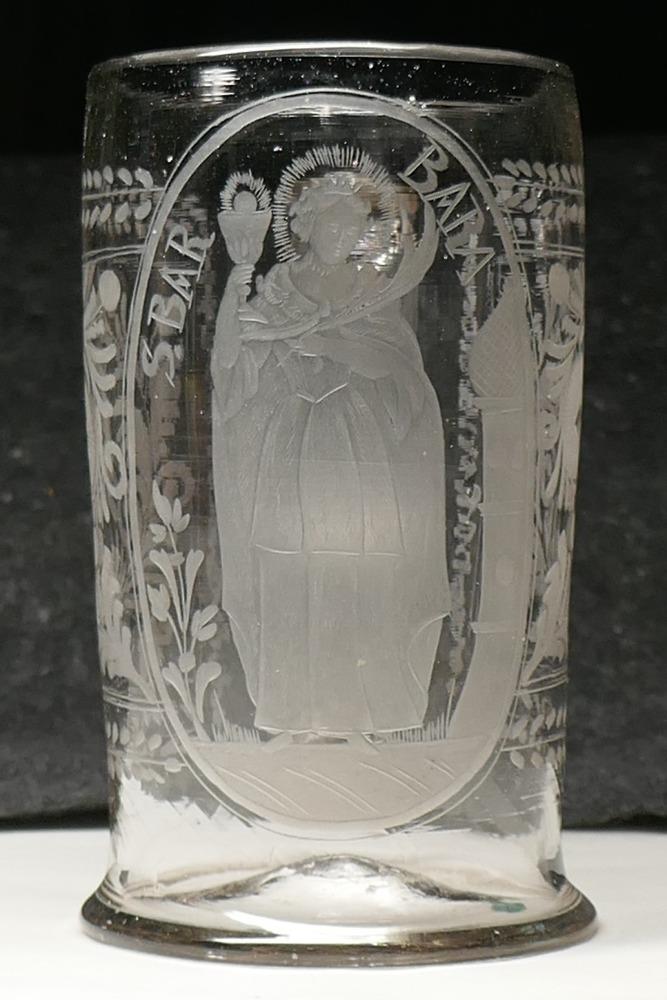 Cut glass mug with the motif of St. Barbara