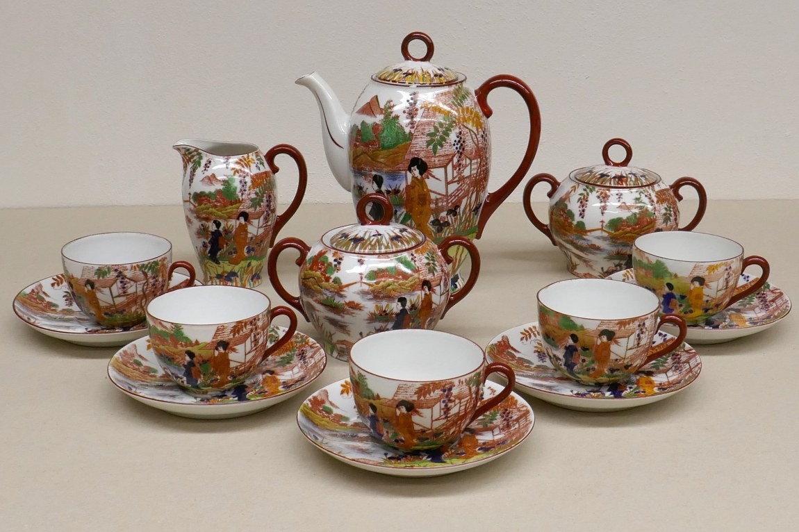 Porcelain Coffee Set with Exotic Motif